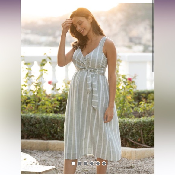 Seraphine: Sage Striped Colton Maternity &
Nursing Wrap Dress - Picture 1 of 16